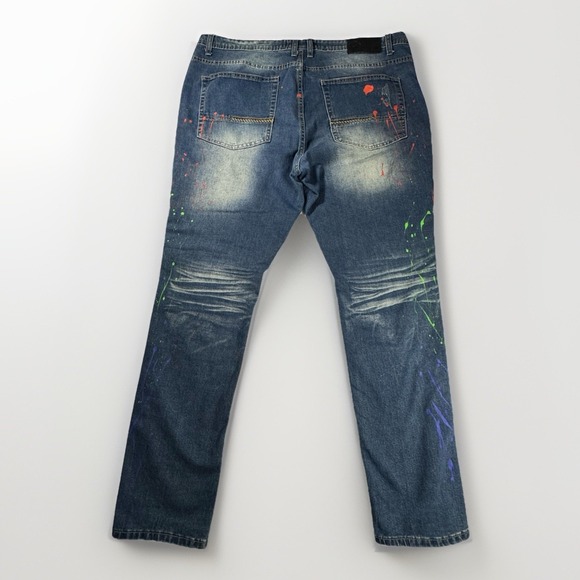 Switch Remarkable Jeans 40x32 Slim Taper Moto Distressed Paint - Picture 5 of 10